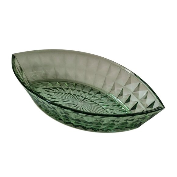 Jeannette Glass Uranium Green Boat Dish Diamond Pattern Windsor 1930s Vintage - Picture 1 of 8